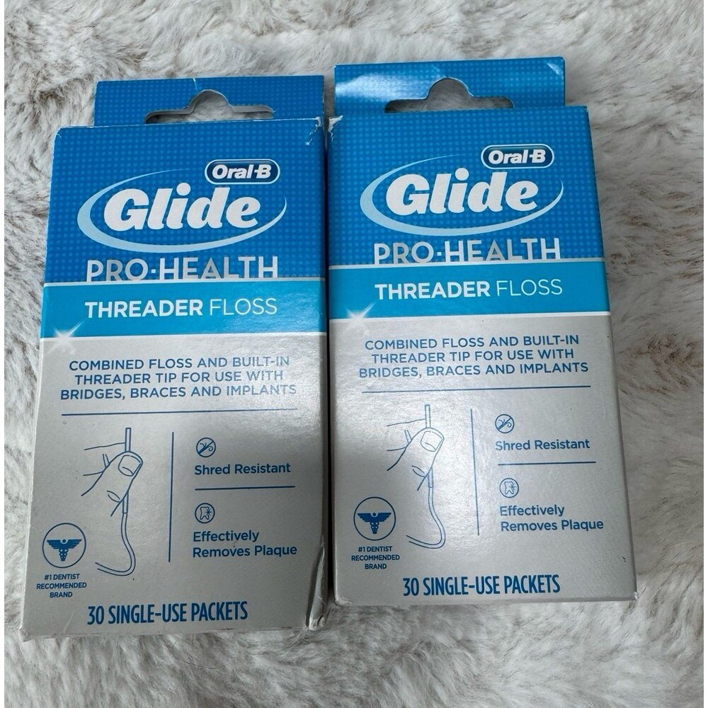 NEW Oral-B Glide Pro-Health Threader Floss - 30 Single Use Packets- LOT OF 2